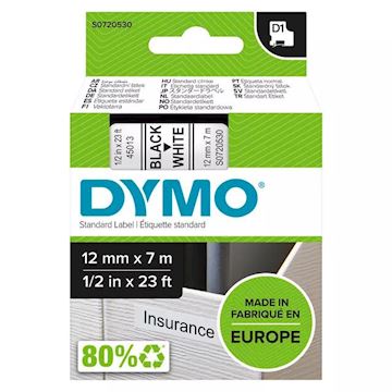 Labeltape Dymo 45013 D1 720530 12mmx7mtr zwart op wit