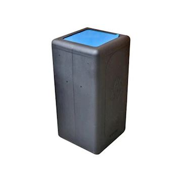 Circulaire afvalbak BrickBin m/deksel 65 liter - zwart/blauw