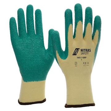 Nitras grip, handschoenen, geel, latex-coating.1603 8/L